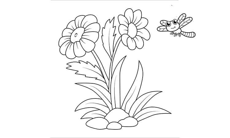 Sunflower with insects coloring pages