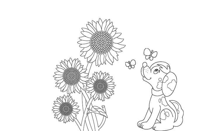 Sunflowers and animal coloring pages