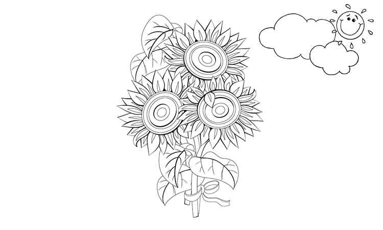Sunflowers in cloudy weather coloring pages