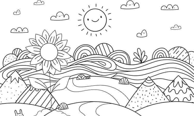 Sunflowers in the mountains coloring pages