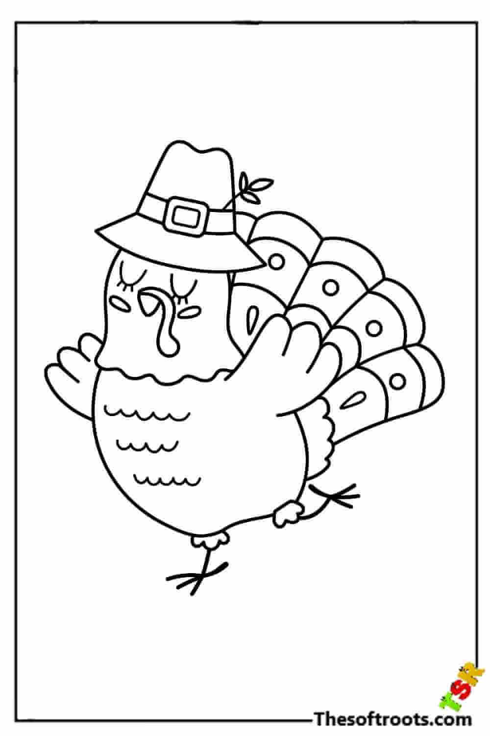 Cute cartoon turkey for kids coloring pages