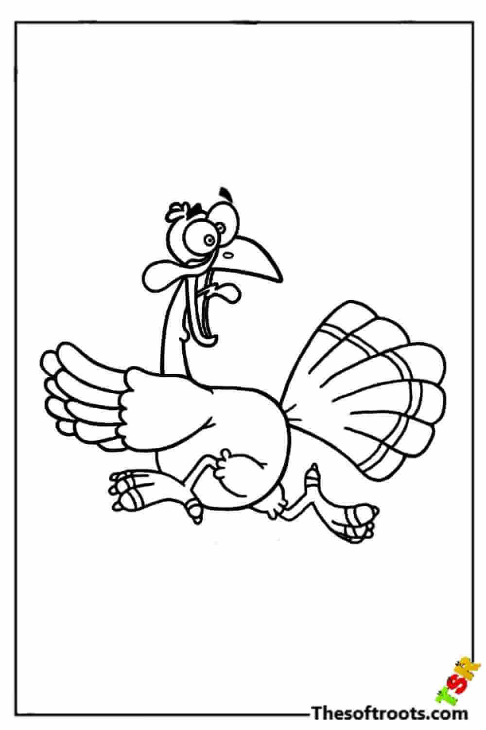 Funny cartoon turkey running away coloring pages