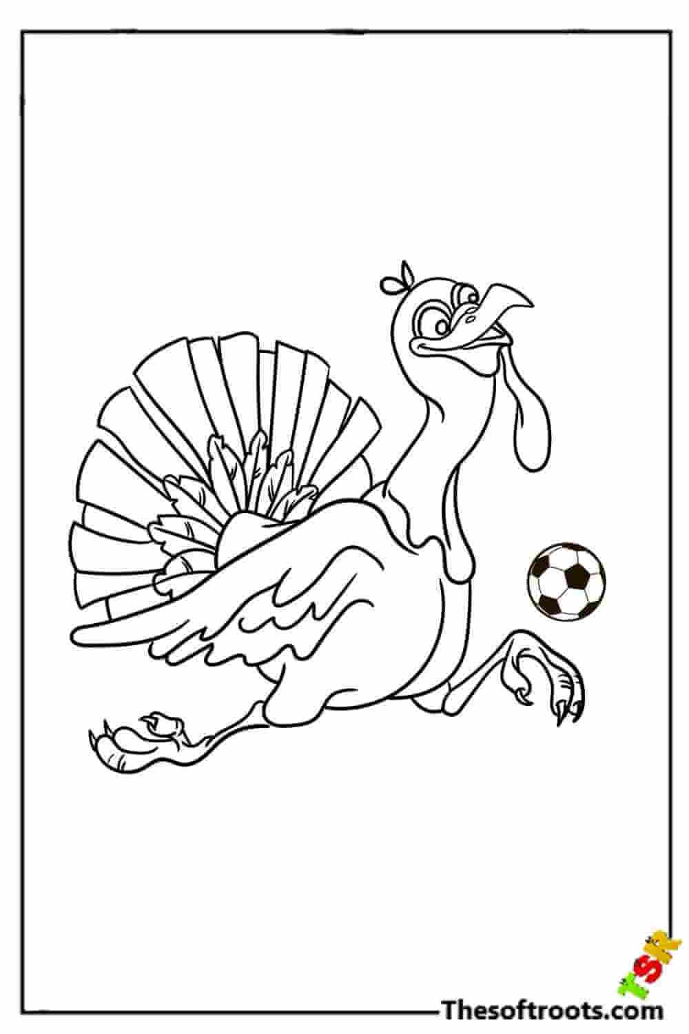 Funny turkey playing football coloring pages