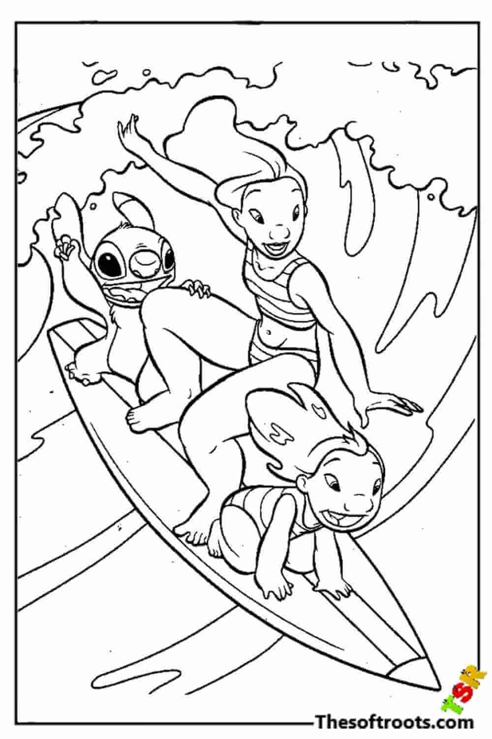 Lilo and Stitch Surfing coloring pages