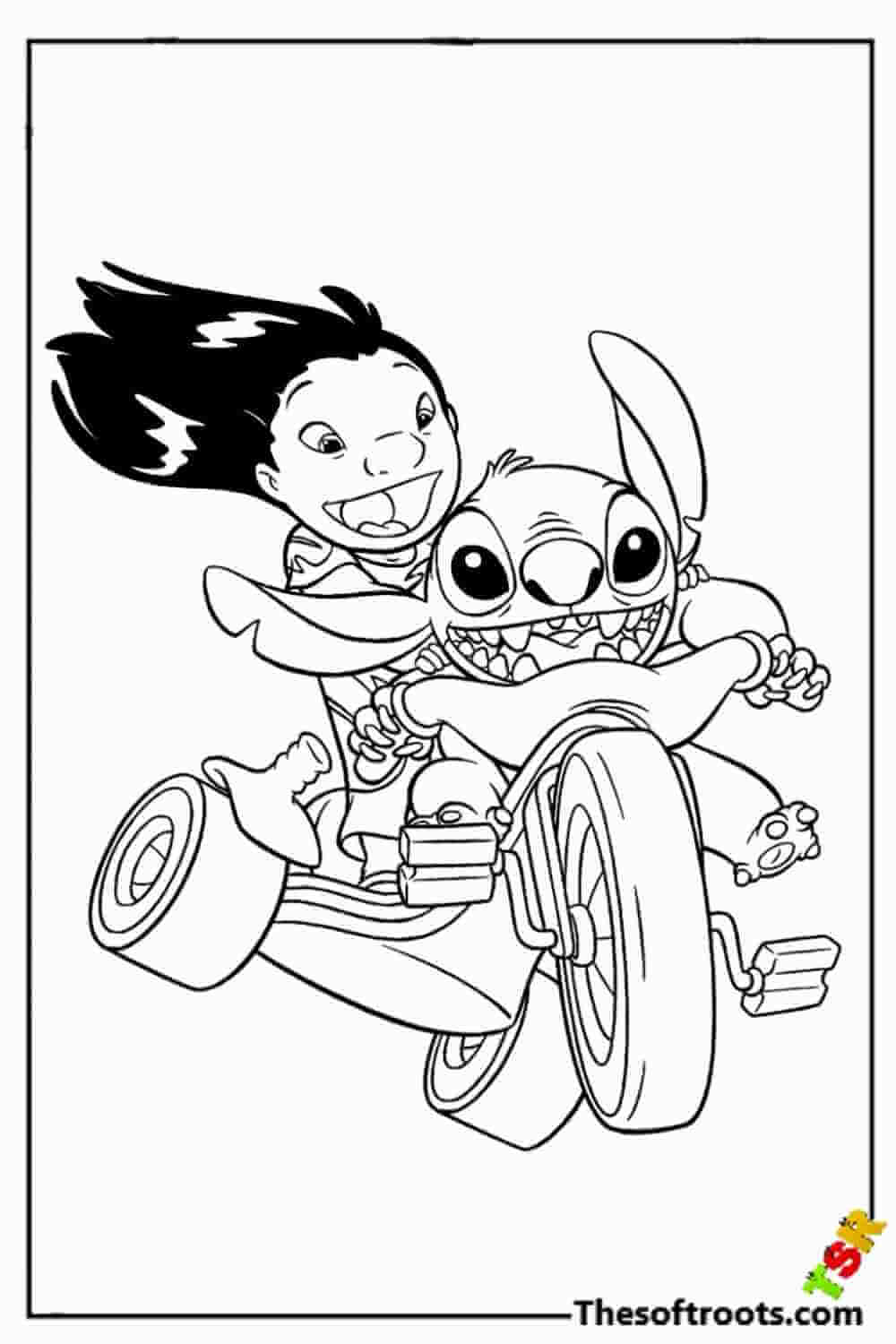 Lilo and Stitch on Bike coloring pages