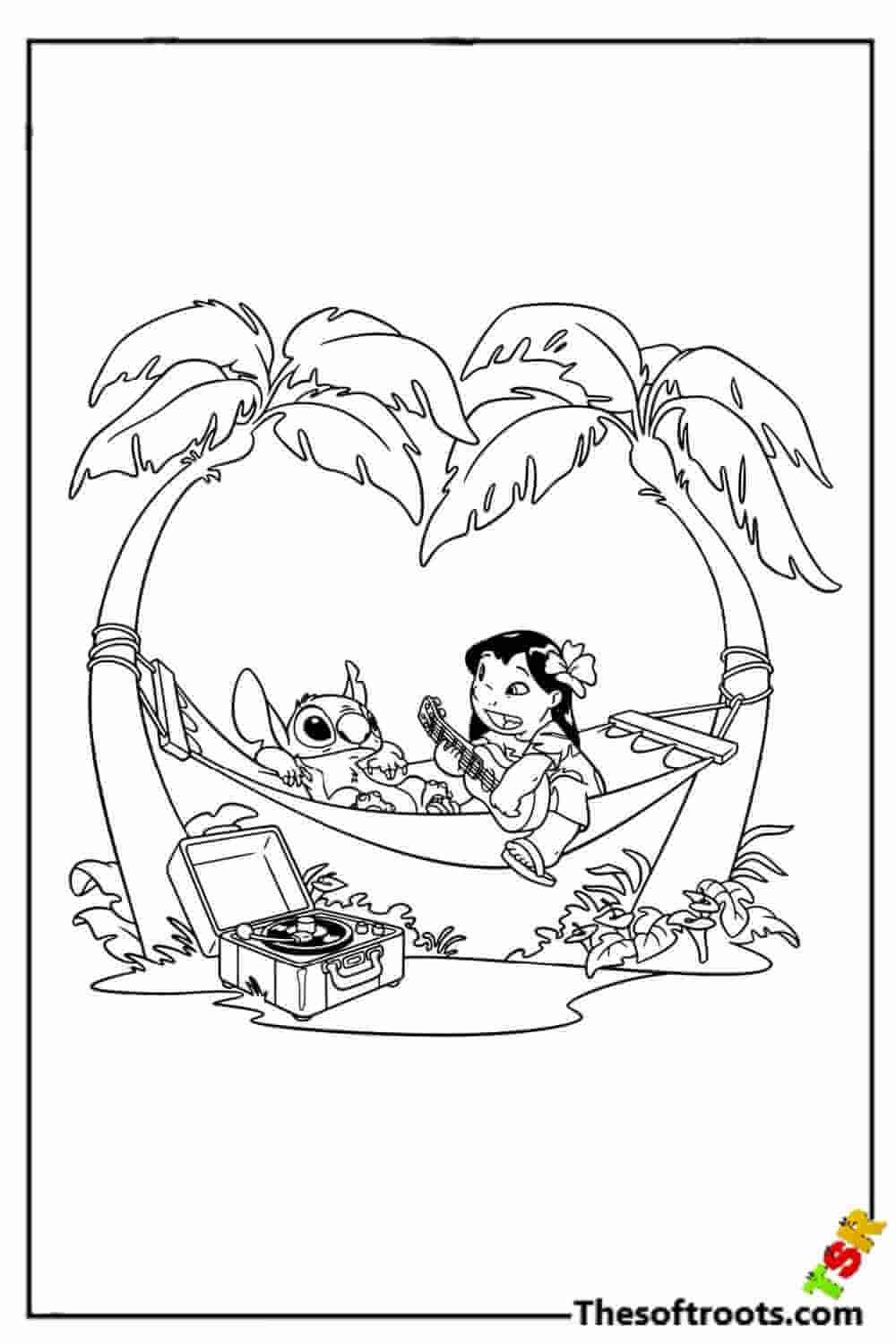 Lilo and Stitch under the Palm Tree coloring pages