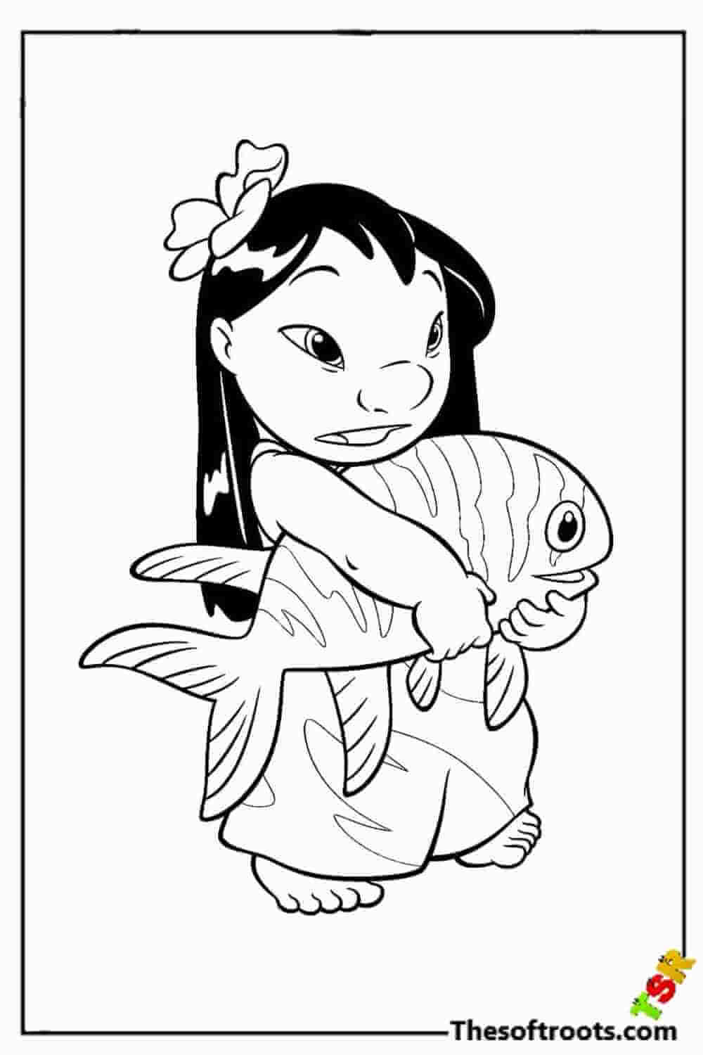 Lilo saves the fish coloring pages