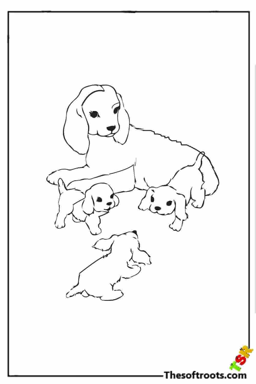 Mama and puppies coloring pages