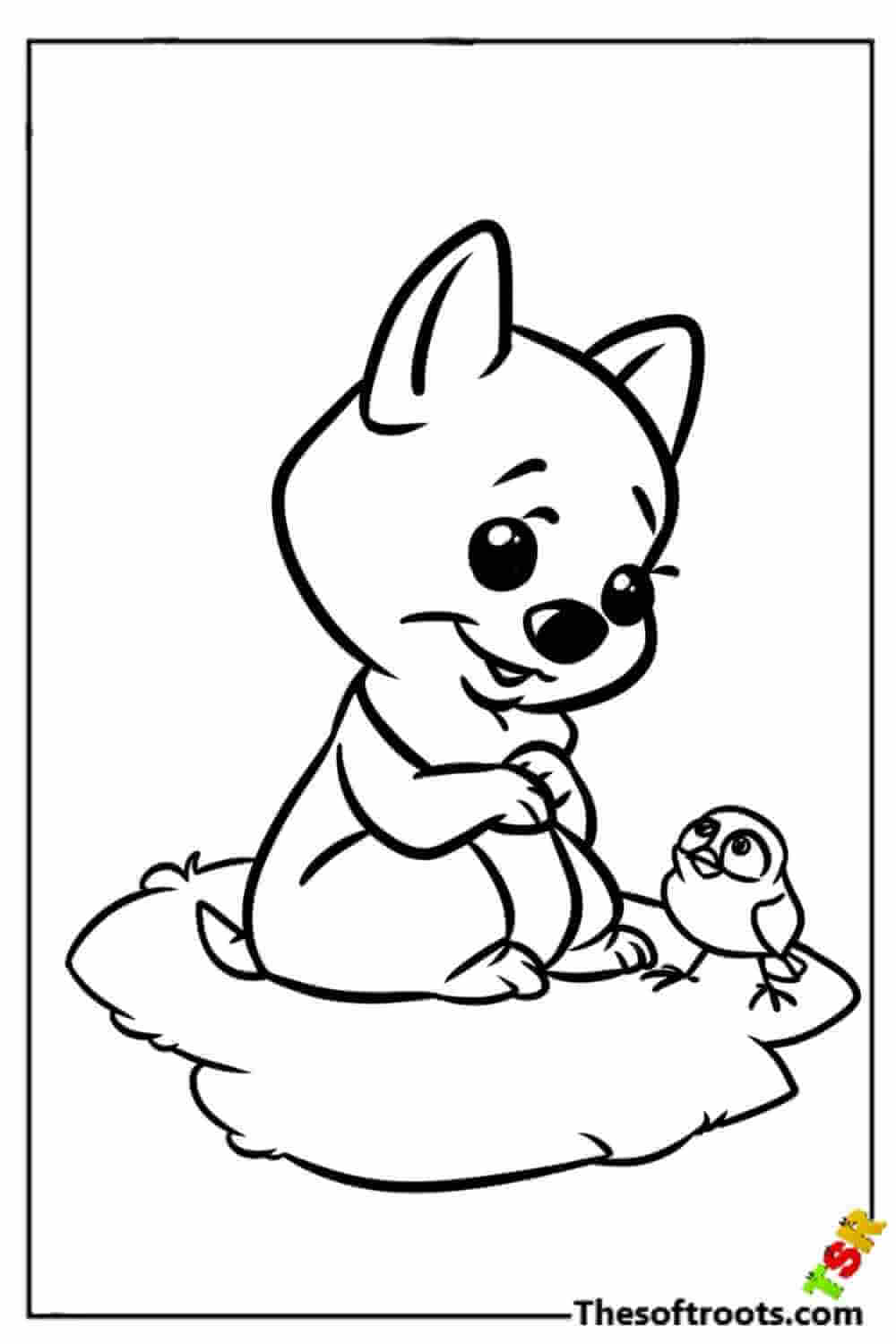 Puppy and bird coloring pages