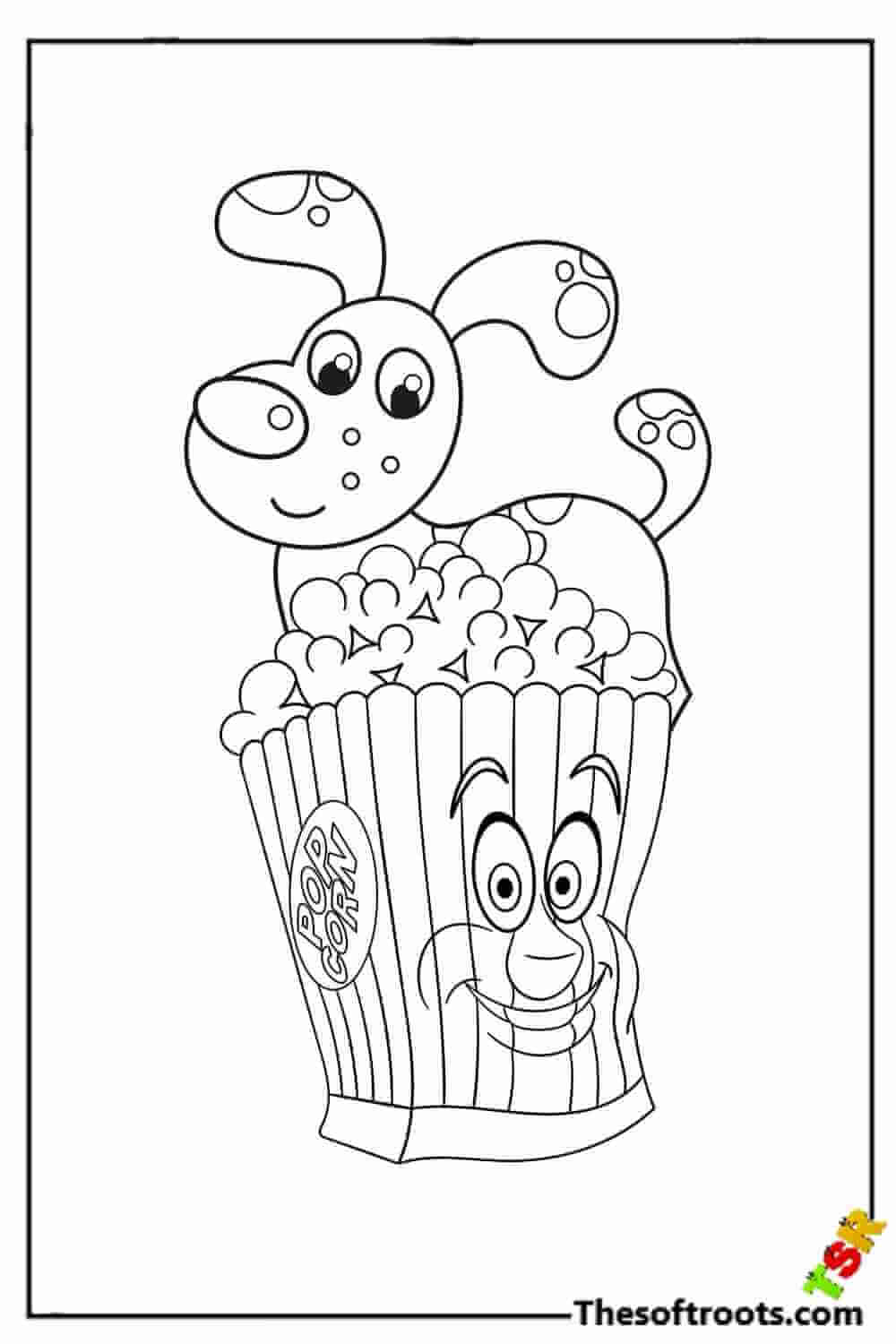 Puppy and popcorn coloring pages