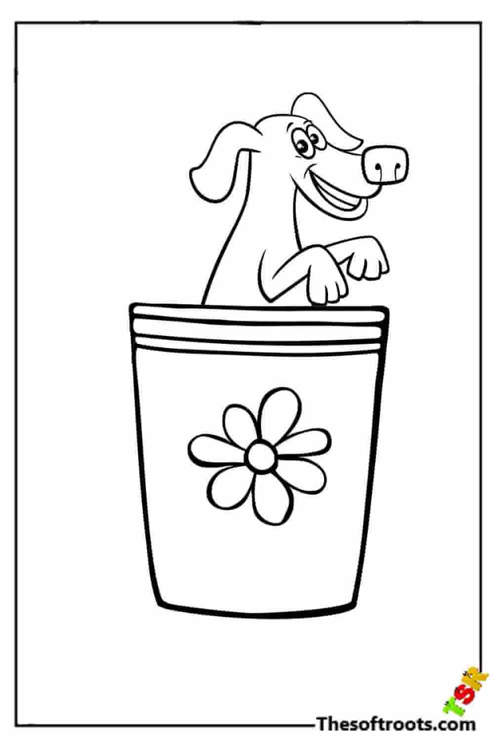 Puppy in pot coloring pages