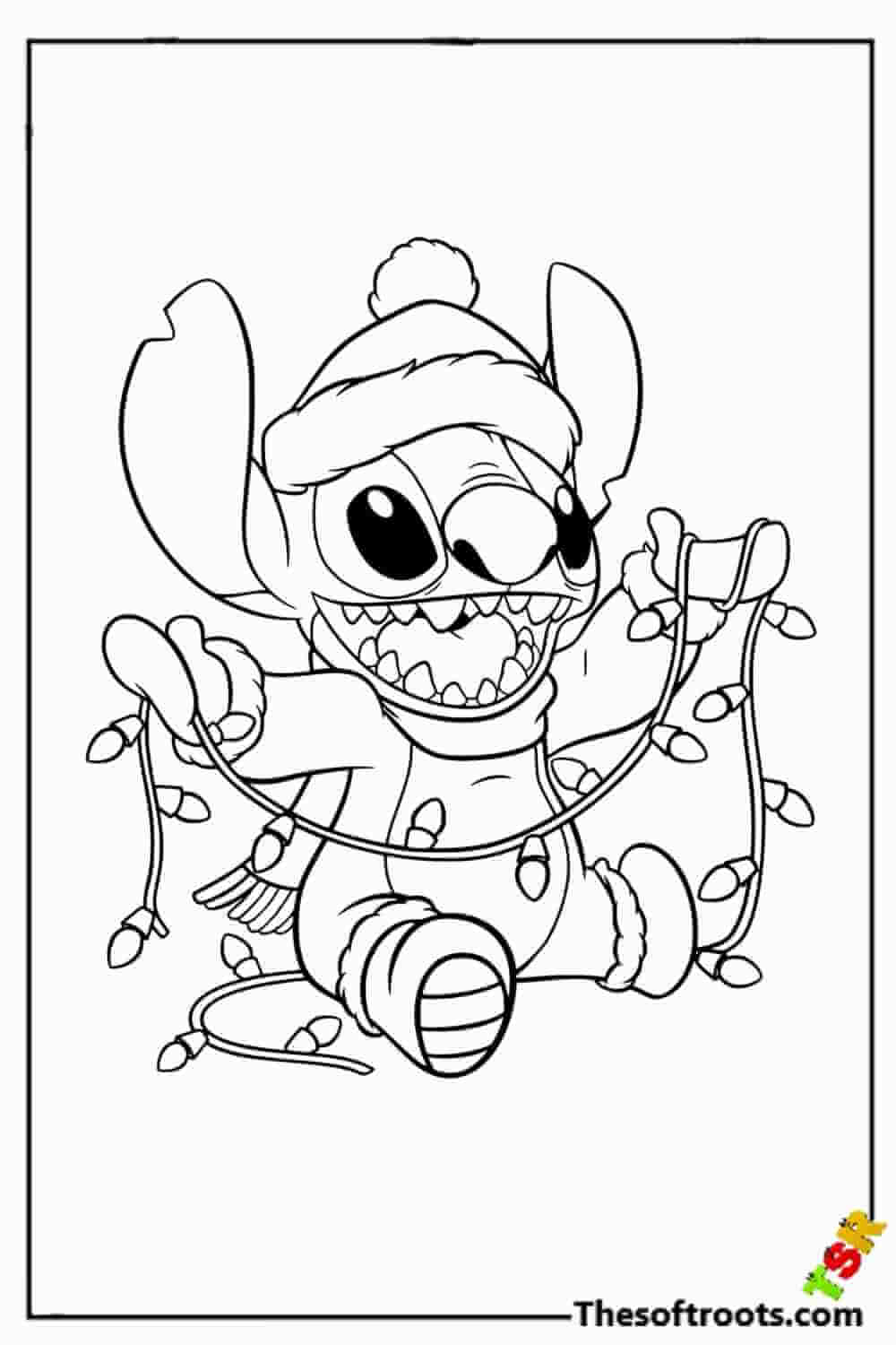 Stitch is ready for Christmas coloring pages