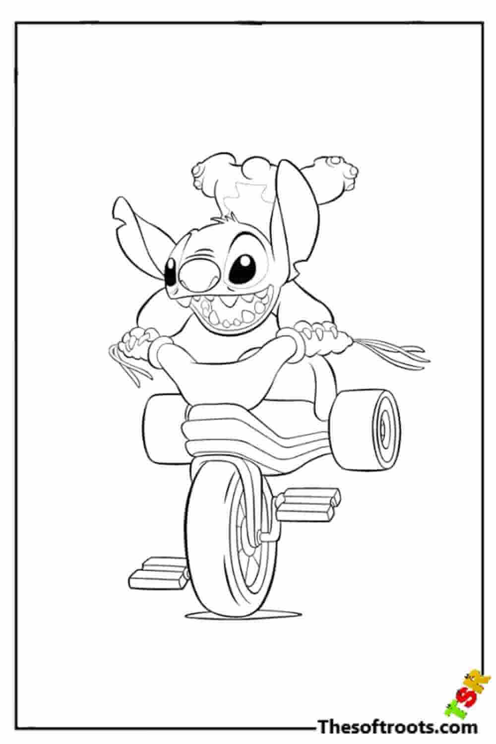Stitch on Bike coloring pages