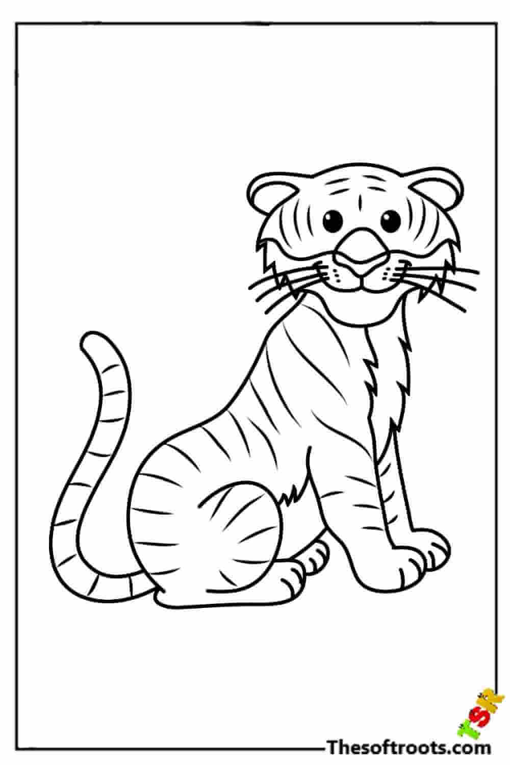 Happy cartoon tiger coloring pages