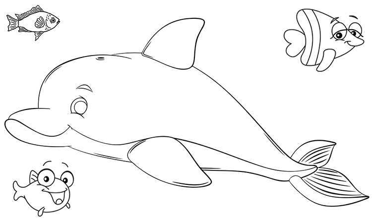 Dolphin and several little fish coloring pages