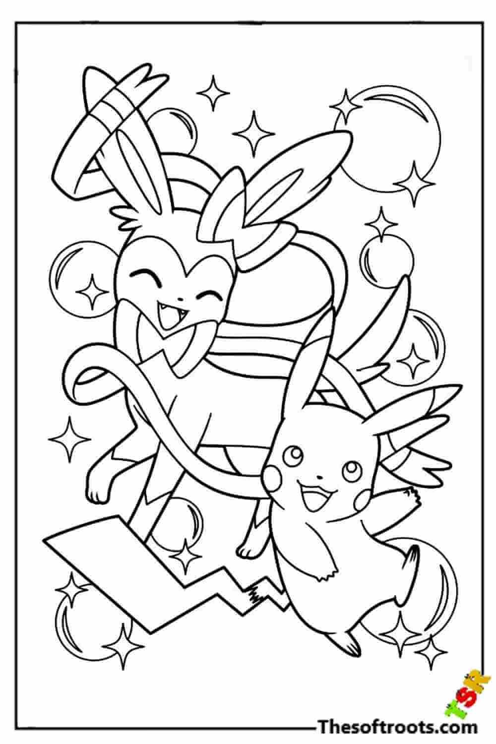 Pikachu and Eevee coloring pages