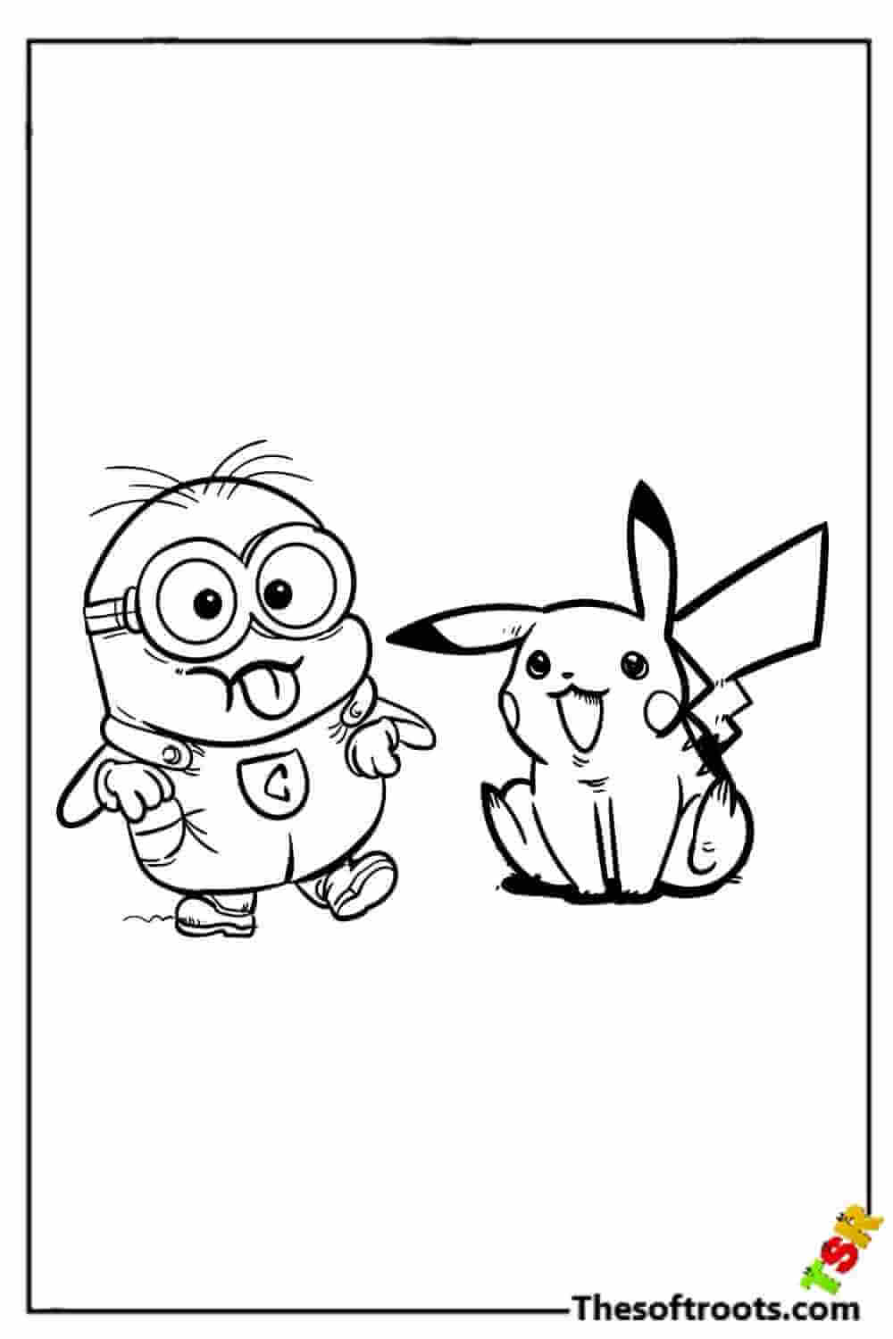Pikachu and Minion coloring pages