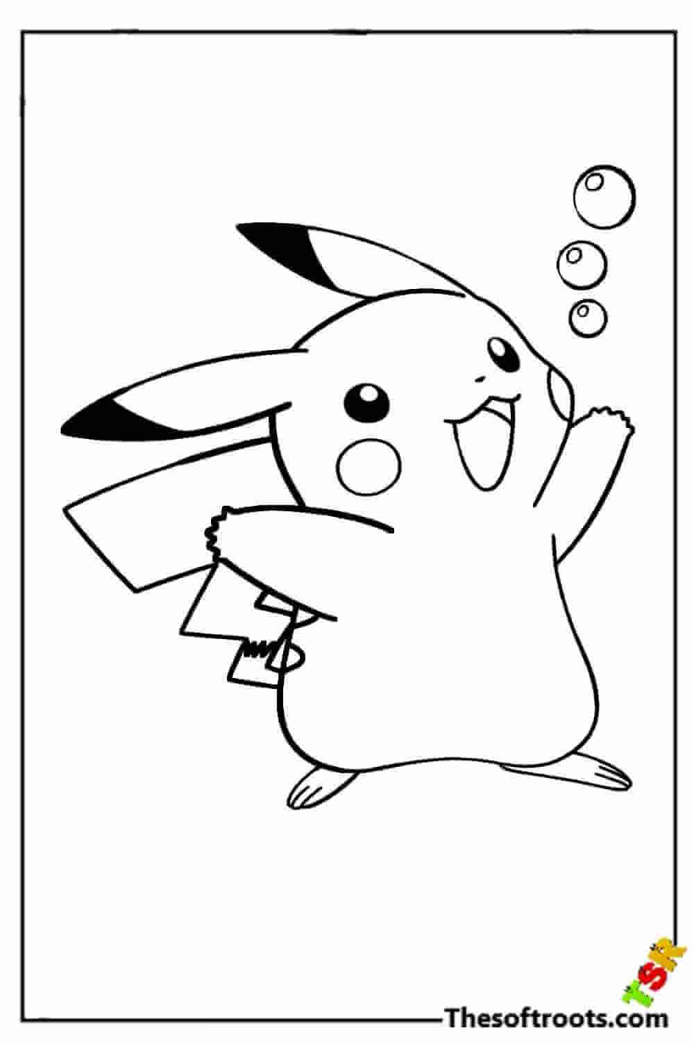 Pikachu and bubbles coloring pages