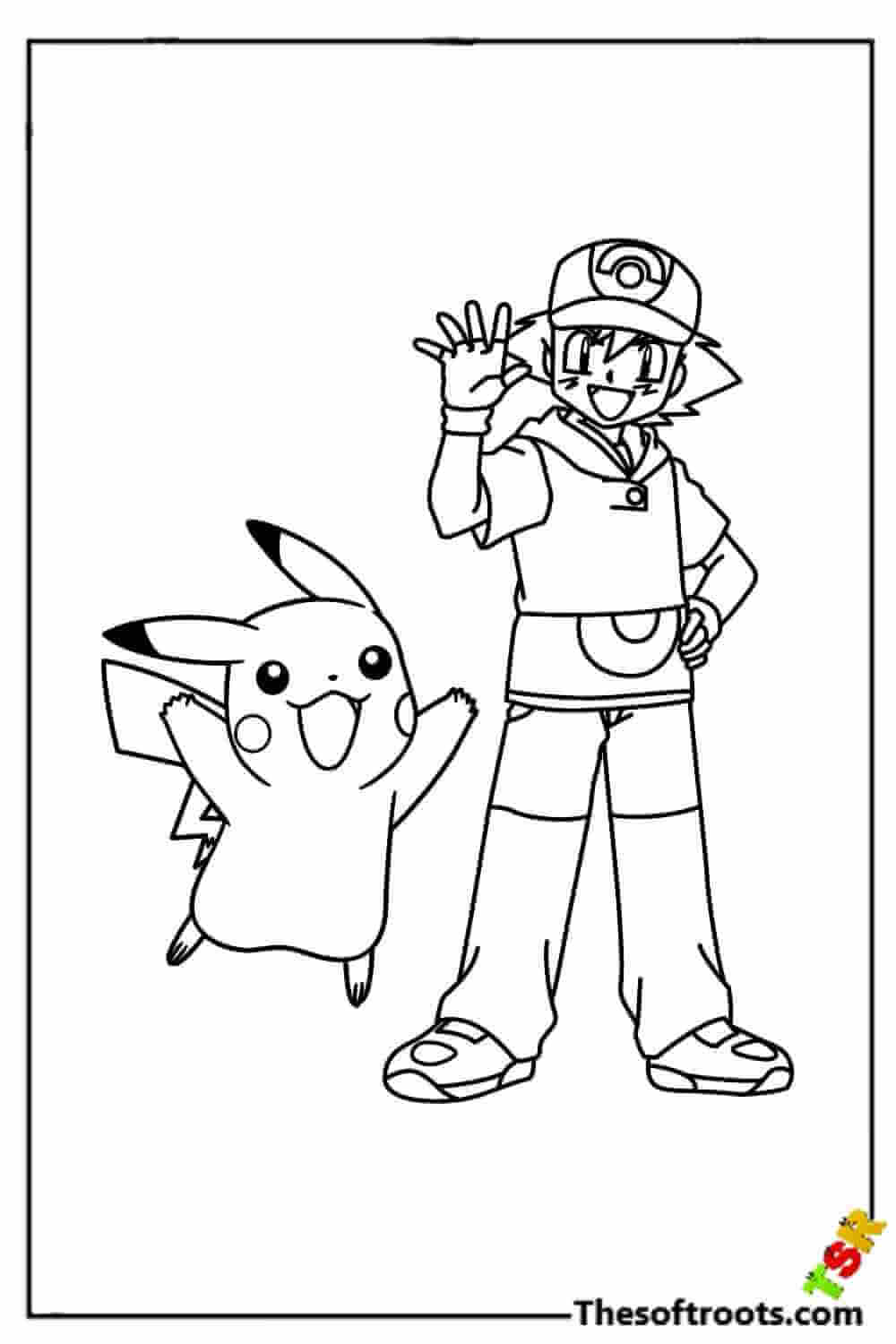 Pikachu and friend enjoying coloring pages