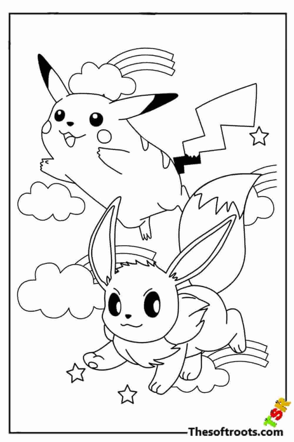 Pikachu and mini friends coloring pages