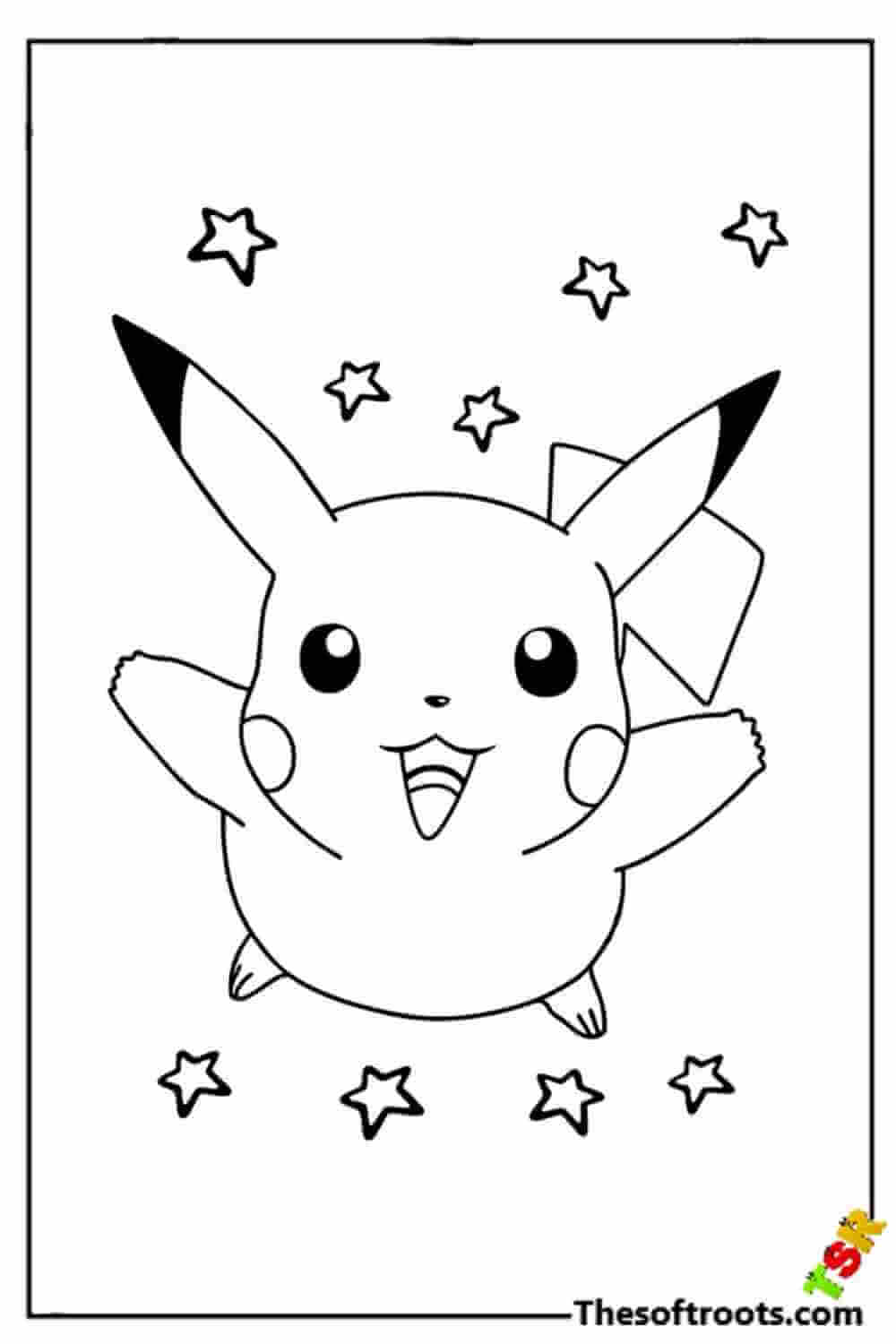 Pikachu in the stars coloring pages