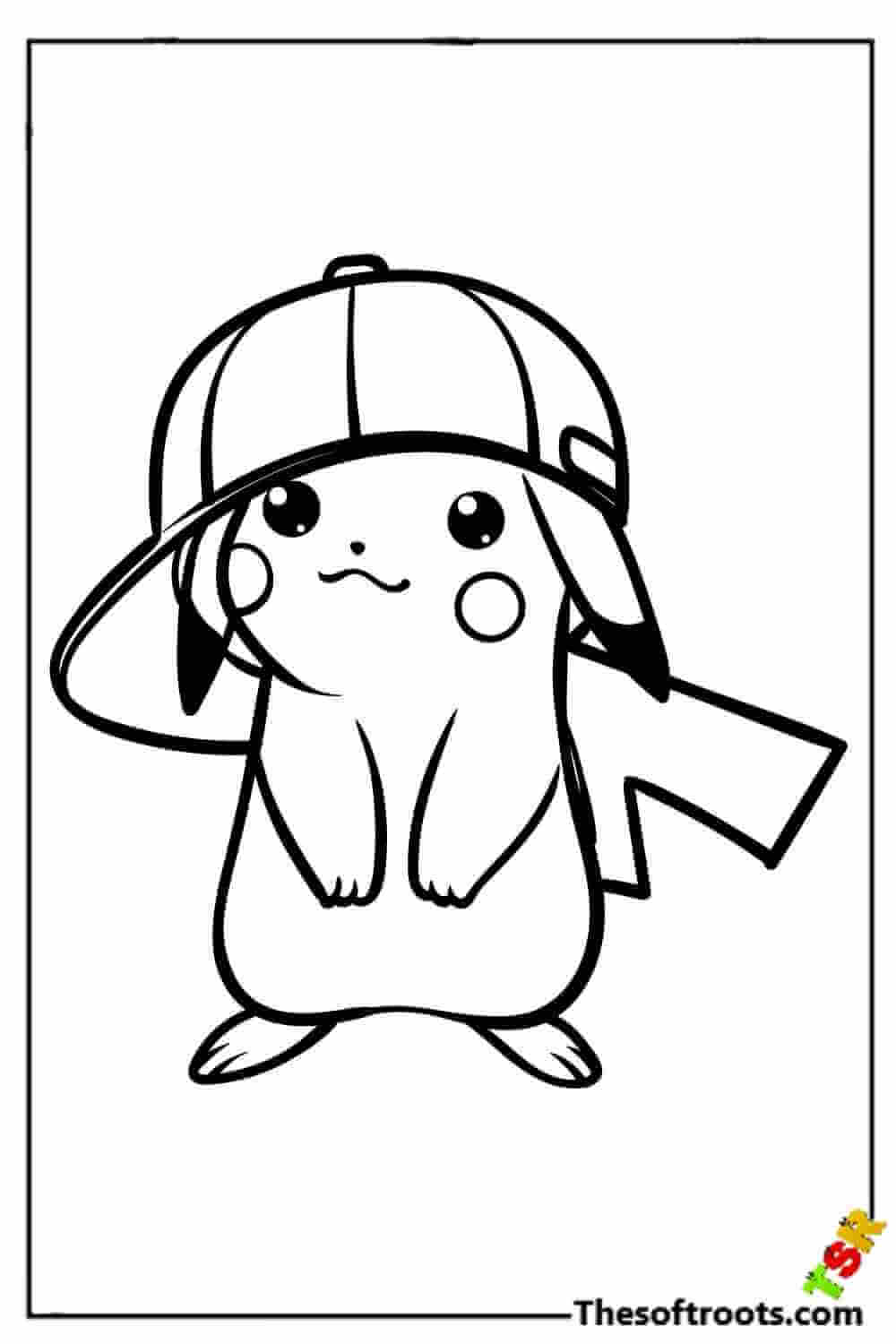 Pikachu wearing a cap coloring pages
