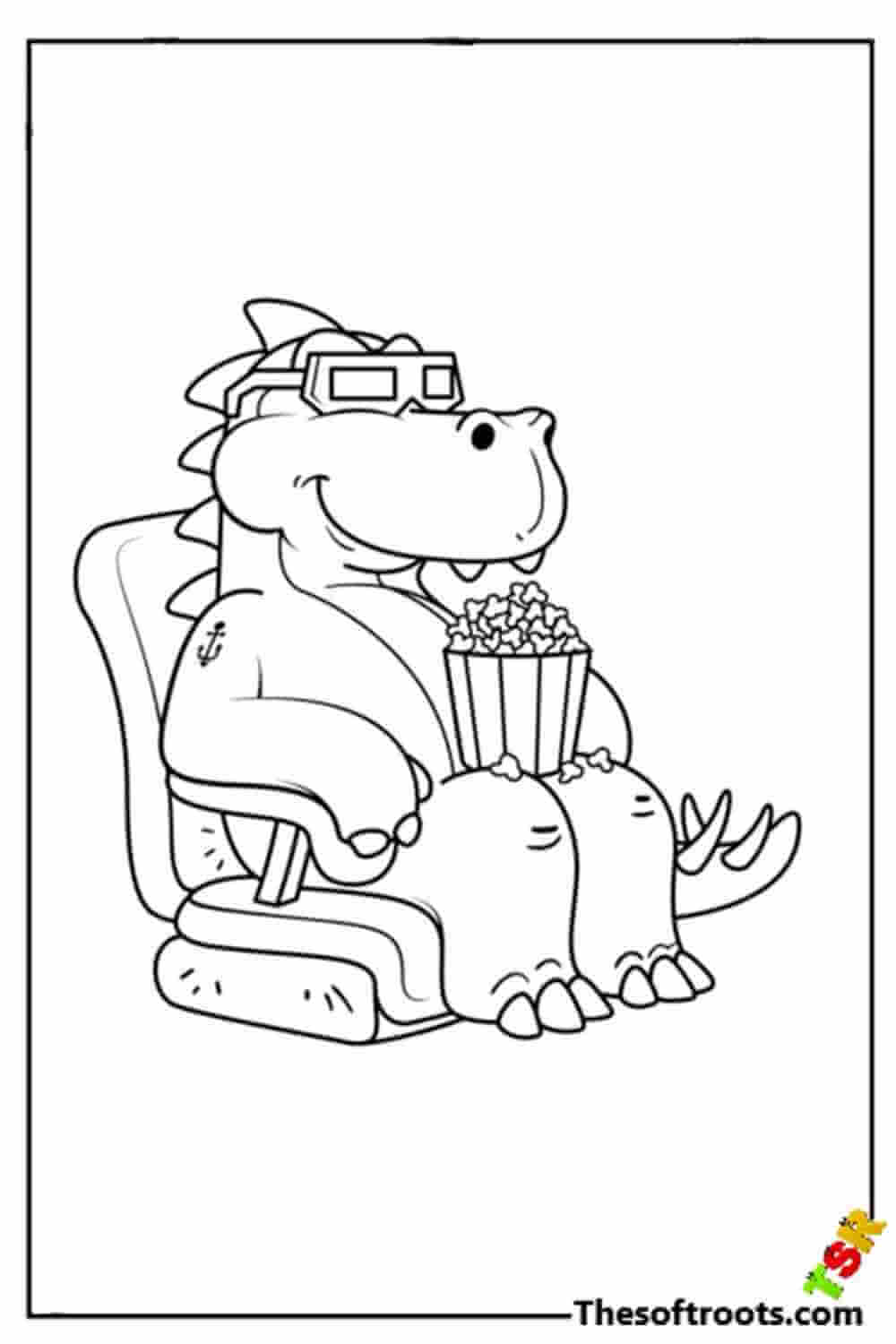 T-Rex Eating Popcorn coloring pages