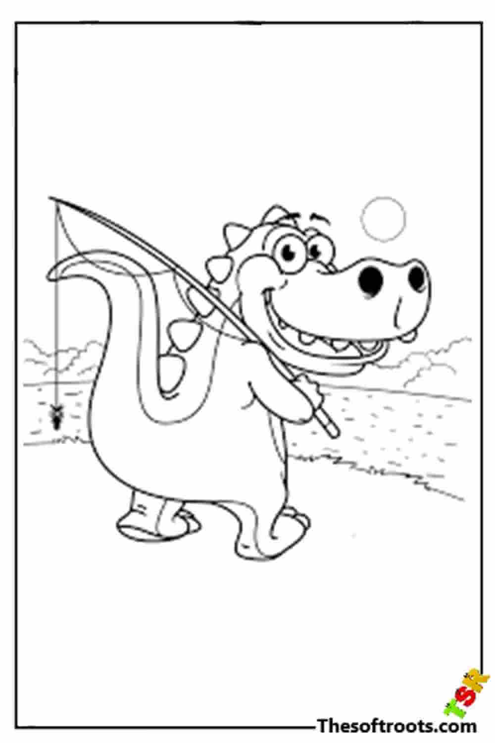 T-Rex Goes Fishing coloring pages