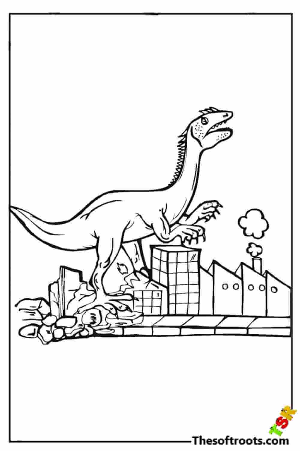 T-Rex destroys the city coloring pages