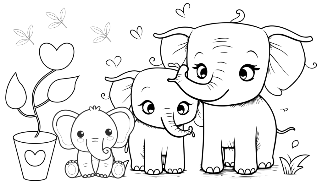 Elephant family coloring
