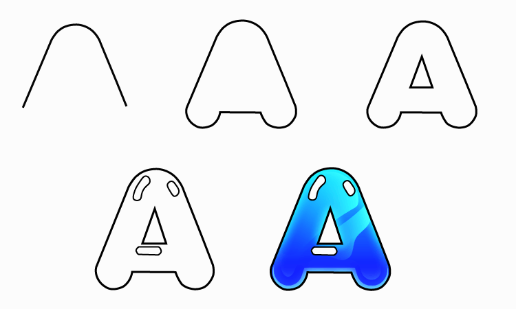 how to draw a bubble letter A Step By Step