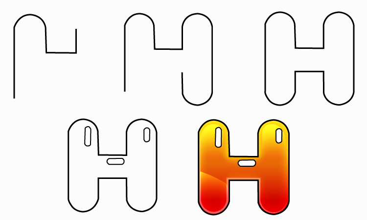 bubble letter h drawing step by setp