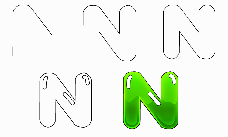 How to Draw Bubble Writing Real Easy - Letter N